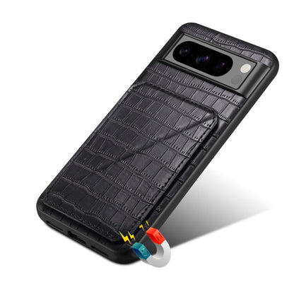 For Google Pixel 7a Denior Crocodile Texture Holder Electroplating Phone Case(Black)