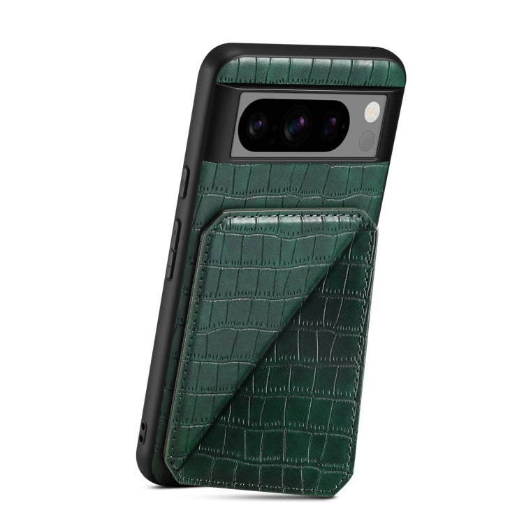 For Google Pixel 8 Denior Crocodile Texture Holder Electroplating Phone Case(Green)
