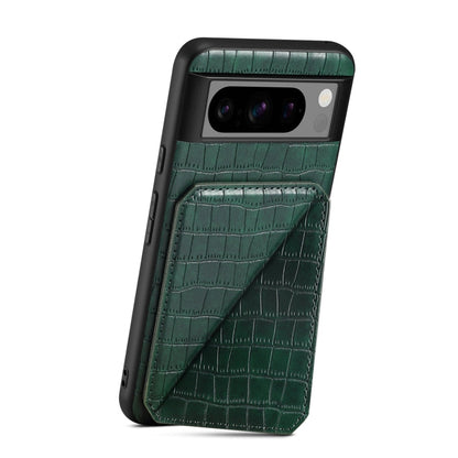 For Google Pixel 8 Denior Crocodile Texture Holder Electroplating Phone Case(Green)