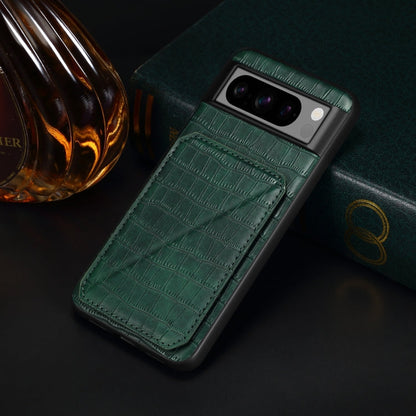 For Google Pixel 8 Denior Crocodile Texture Holder Electroplating Phone Case(Green)
