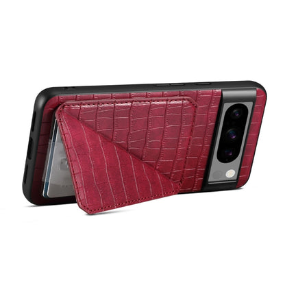 For Google Pixel 8 Denior Crocodile Texture Holder Electroplating Phone Case(Red)