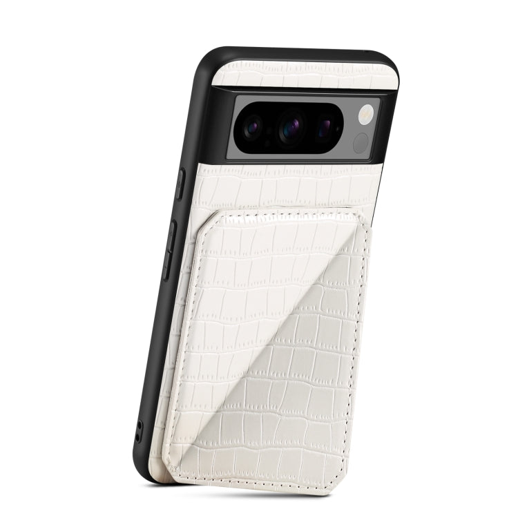 For Google Pixel 8 Denior Crocodile Texture Holder Electroplating Phone Case(White)