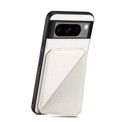 For Google Pixel 8 Denior Crocodile Texture Holder Electroplating Phone Case(White)