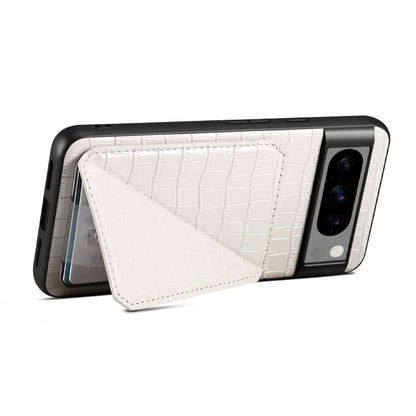 For Google Pixel 8 Denior Crocodile Texture Holder Electroplating Phone Case(White)