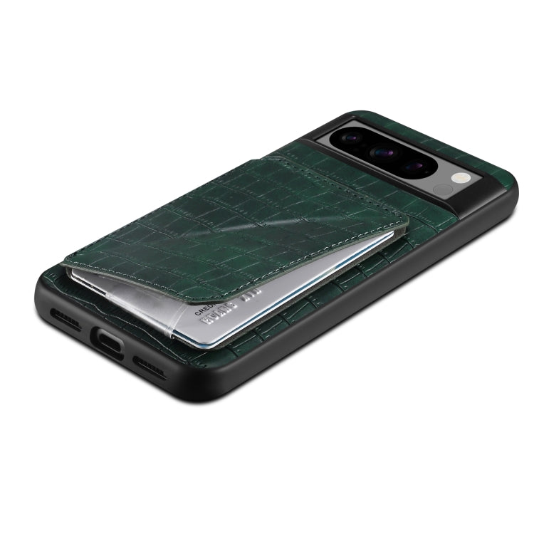 For Google Pixel 8 Pro Denior Crocodile Texture Holder Electroplating Phone Case(Green)