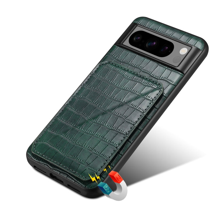 For Google Pixel 8 Pro Denior Crocodile Texture Holder Electroplating Phone Case(Green)