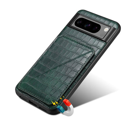 For Google Pixel 8 Pro Denior Crocodile Texture Holder Electroplating Phone Case(Green)