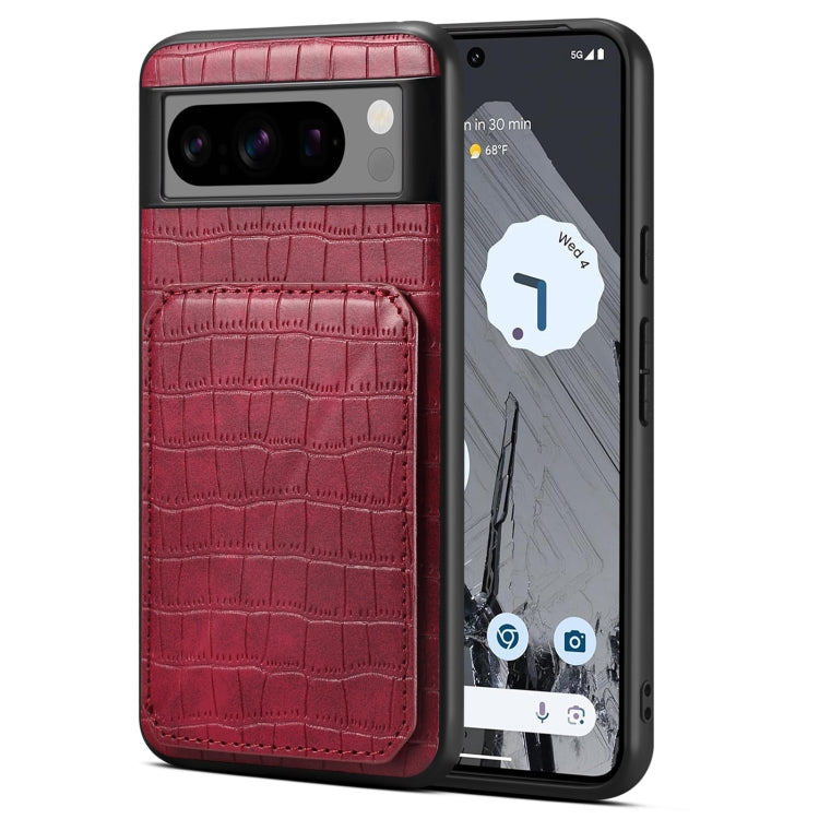 Pour Google Pixel 8 Pro Étui de téléphone avec placage électrolytique et support en texture crocodile Denior (Rouge)