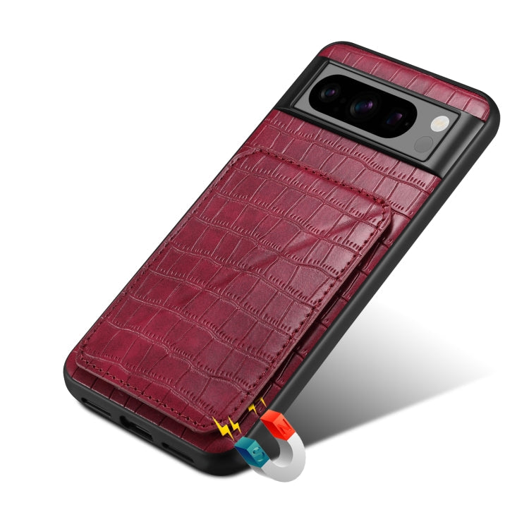 Pour Google Pixel 8 Pro Étui de téléphone avec placage électrolytique et support en texture crocodile Denior (Rouge)