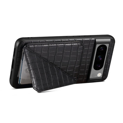 For Google Pixel 8 Pro Denior Crocodile Texture Holder Electroplating Phone Case(Black)