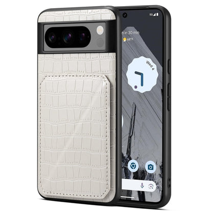 For Google Pixel 8 Pro Denior Crocodile Texture Holder Electroplating Phone Case(White)