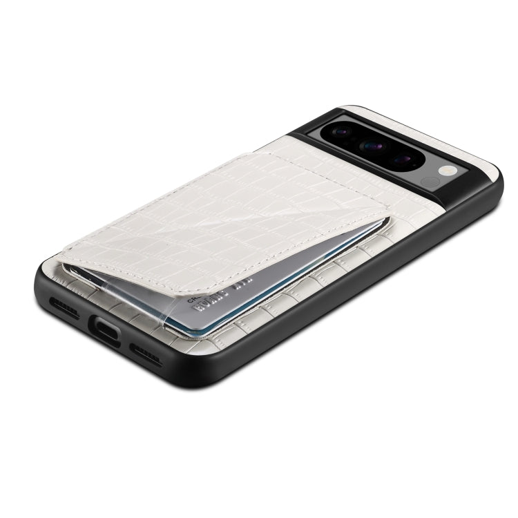 For Google Pixel 8 Pro Denior Crocodile Texture Holder Electroplating Phone Case(White)