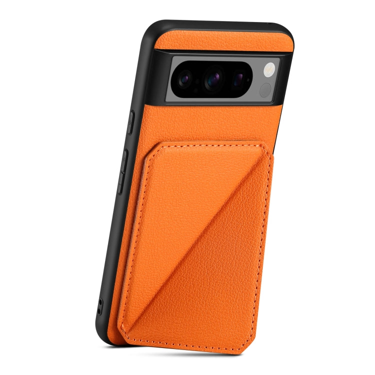 For Google Pixel 6 Denior Calf Texture Holder Electroplating Phone Case(Orange)