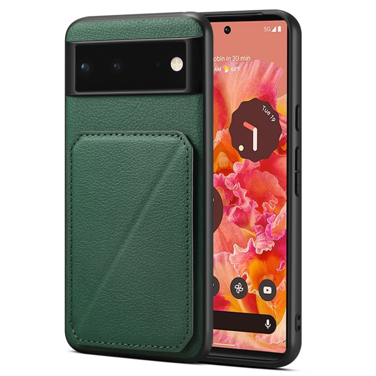 For Google Pixel 6 Denior Calf Texture Holder Electroplating Phone Case(Green)