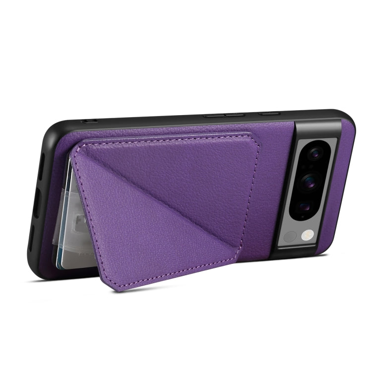For Google Pixel 6 Denior Calf Texture Holder Electroplating Phone Case(Purple)