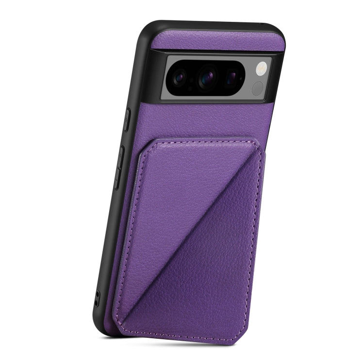 For Google Pixel 6a Denior Calf Texture Holder Electroplating Phone Case(Purple)
