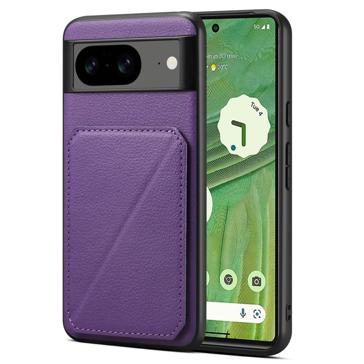For Google Pixel 7 Denior Calf Texture Holder Electroplating Phone Case(Purple)