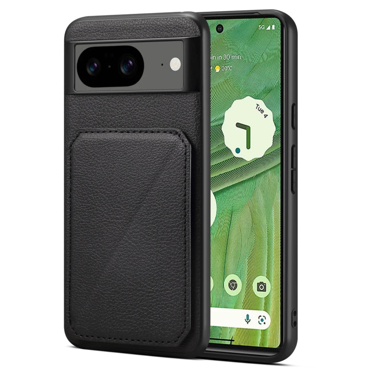 Pour Google Pixel 7 Étui de téléphone à galvanoplastie avec support en texture de veau Denior (Noir)