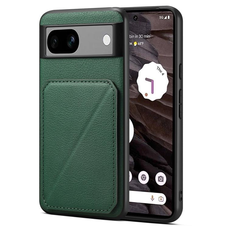 Pour la coque de téléphone galvanisée avec support de texture de veau Denior pour Google Pixel 7a (vert)