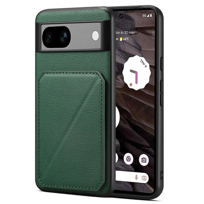 Pour la coque de téléphone galvanisée avec support de texture de veau Denior pour Google Pixel 7a (vert)