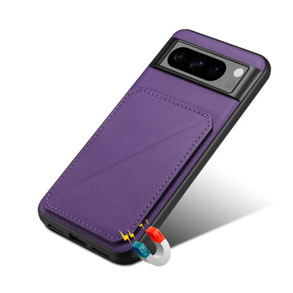 For Google Pixel 7a Denior Calf Texture Holder Electroplating Phone Case(Purple)