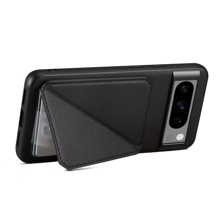 For Google Pixel 7a Denior Calf Texture Holder Electroplating Phone Case(Black)