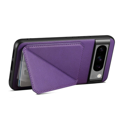 For Google Pixel 8 Denior Calf Texture Holder Electroplating Phone Case(Purple)