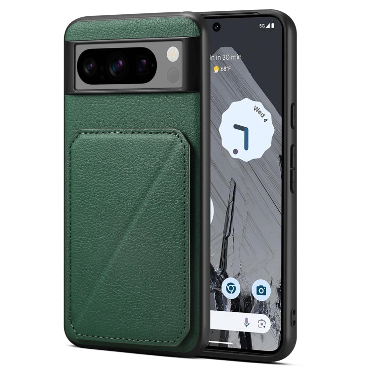 Pour Google Pixel 8 Pro Étui de téléphone avec placage et support en cuir de veau Denior (Vert)