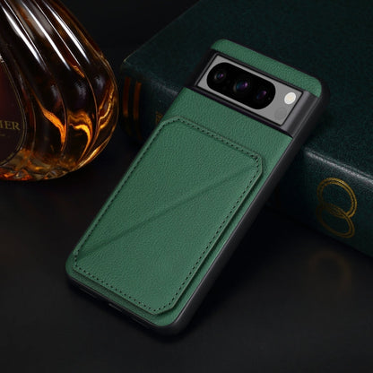 Pour Google Pixel 8 Pro Étui de téléphone avec placage et support en cuir de veau Denior (Vert)