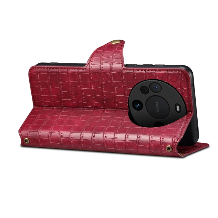 For Huawei Mate 60 Denior Crocodile Texture Oil Edge Leather Phone Case(Rose Red)