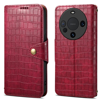 For Huawei Mate 60 Denior Crocodile Texture Oil Edge Leather Phone Case(Rose Red)