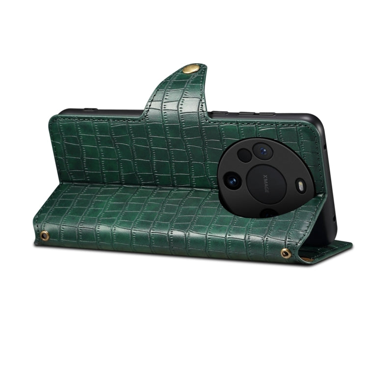 For Huawei Mate 60 Denior Crocodile Texture Oil Edge Leather Phone Case(Green)