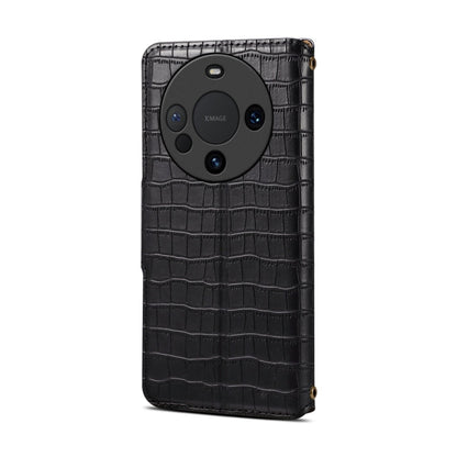 Pour coque de téléphone en cuir avec texture crocodile et bord huilé Denior pour Huawei Mate 60 Pro / Mate 60 Pro+ (Noir)