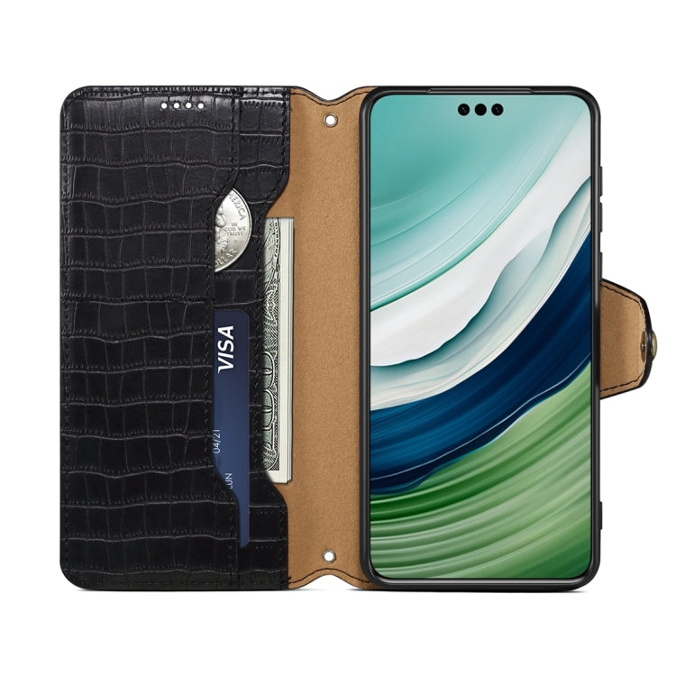 Pour coque de téléphone en cuir avec texture crocodile et bord huilé Denior pour Huawei Mate 60 Pro / Mate 60 Pro+ (Noir)
