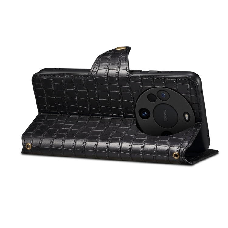 Pour coque de téléphone en cuir avec texture crocodile et bord huilé Denior pour Huawei Mate 60 Pro / Mate 60 Pro+ (Noir)