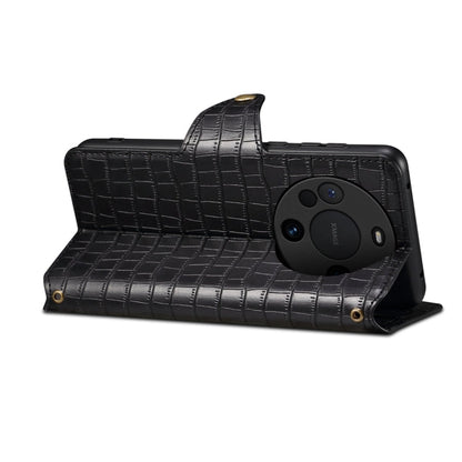 Pour coque de téléphone en cuir avec texture crocodile et bord huilé Denior pour Huawei Mate 60 Pro / Mate 60 Pro+ (Noir)