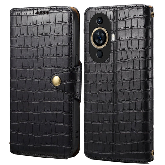 For Huawei nova 11 Denior Crocodile Texture Oil Edge Leather Phone Case(Black)