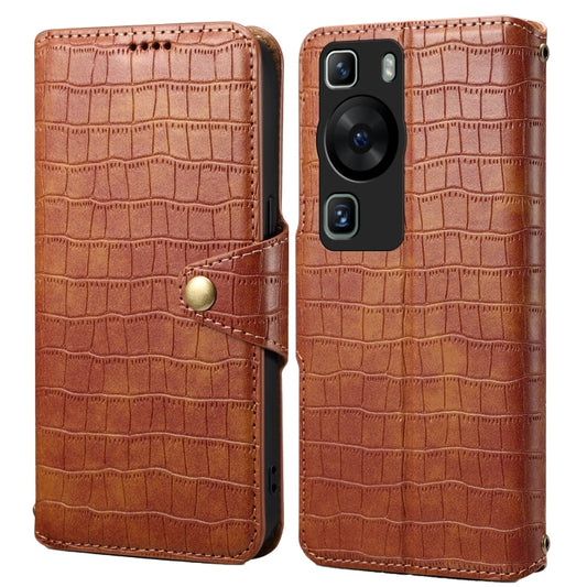 Pour étui de téléphone en cuir avec bord huilé texturé crocodile Huawei P60 Denior (marron)