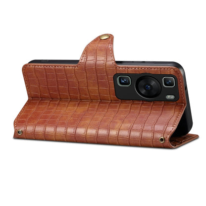 For Huawei P60 Denior Crocodile Texture Oil Edge Leather Phone Case(Brown)