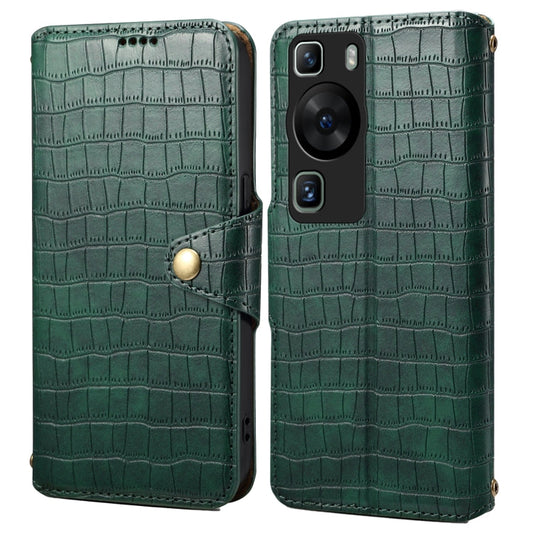 Pour Huawei P60 Étui de téléphone en cuir avec texture crocodile Denior (vert)