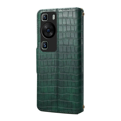 For Huawei P60 Denior Crocodile Texture Oil Edge Leather Phone Case(Green)