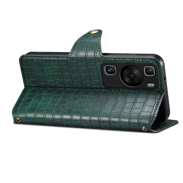 For Huawei P60 Denior Crocodile Texture Oil Edge Leather Phone Case(Green)