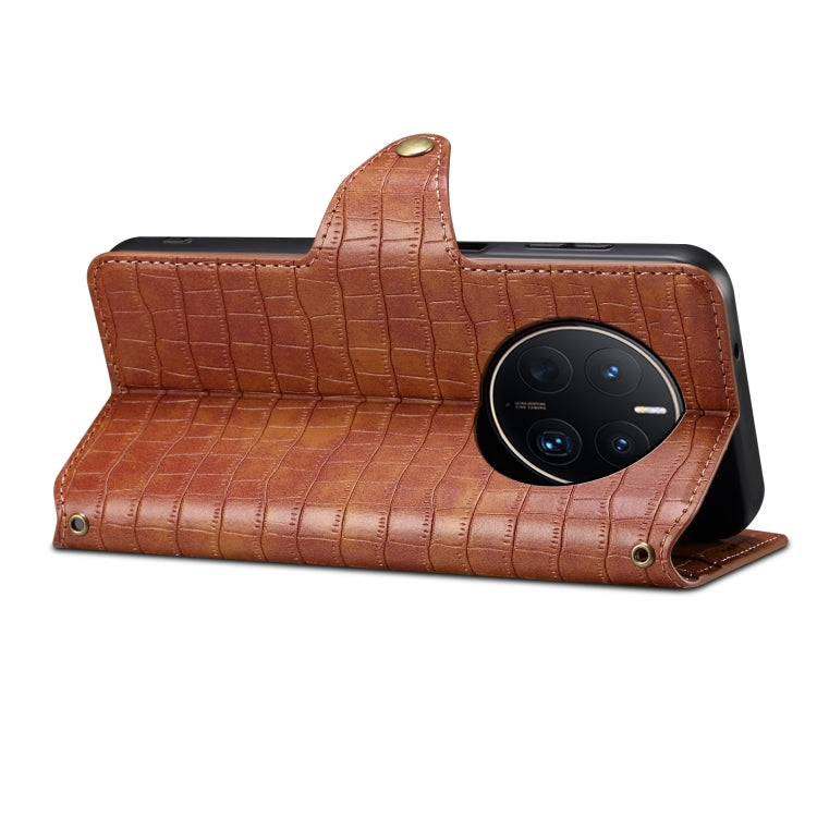 For Huawei Mate 50 Pro Denior Crocodile Texture Oil Edge Leather Phone Case(Brown)