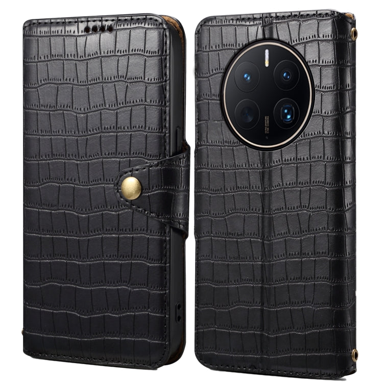 Pour étui de téléphone en cuir avec texture crocodile Denior pour Huawei Mate 50 Pro (Noir)