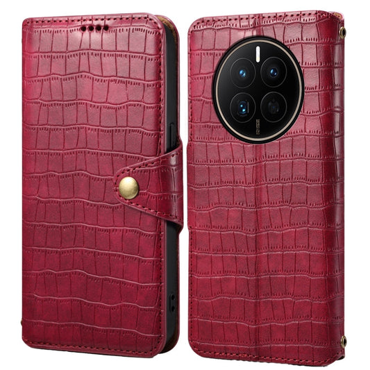 For Huawei Mate 50 Denior Crocodile Texture Oil Edge Leather Phone Case(Rose Red)