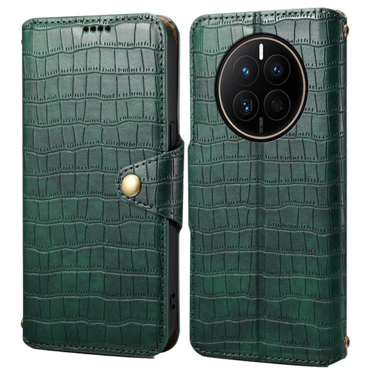 For Huawei Mate 50 Denior Crocodile Texture Oil Edge Leather Phone Case(Green)