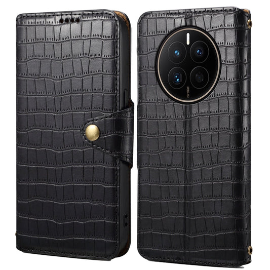 For Huawei Mate 50 Denior Crocodile Texture Oil Edge Leather Phone Case(Black)