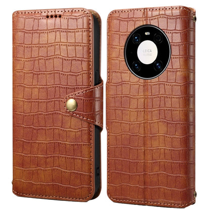 Pour Huawei Mate 40 Pro Coque de téléphone en cuir avec bord huilé et texture crocodile Denior (marron)