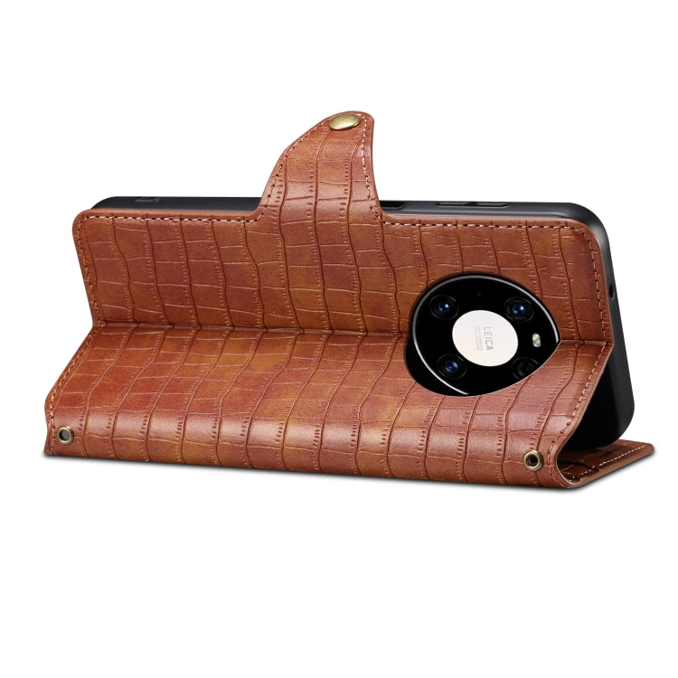 Pour Huawei Mate 40 Pro Coque de téléphone en cuir avec bord huilé et texture crocodile Denior (marron)