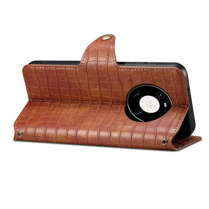 Pour Huawei Mate 40 Pro Coque de téléphone en cuir avec bord huilé et texture crocodile Denior (marron)